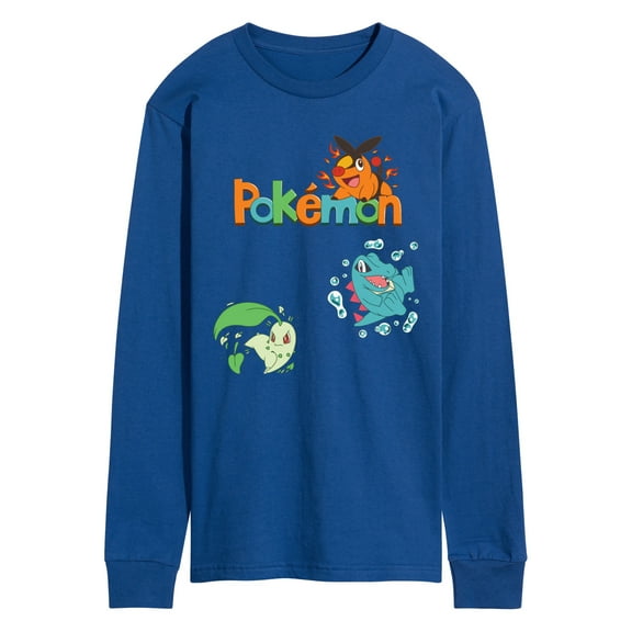 Pokémon - Chicorita, Tepig, Totodile  - Men's Long Sleeve Graphic T-Shirt