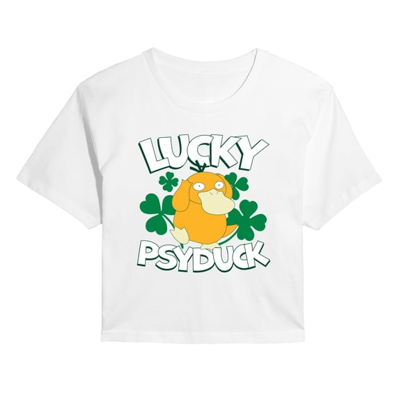 Pokémon - Lucky Psyduck - Juniors Cropped Graphic T-Shirt