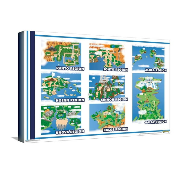 Pokémon - Map Grid Canvas Wall Poster, 14.725" x 22.375"