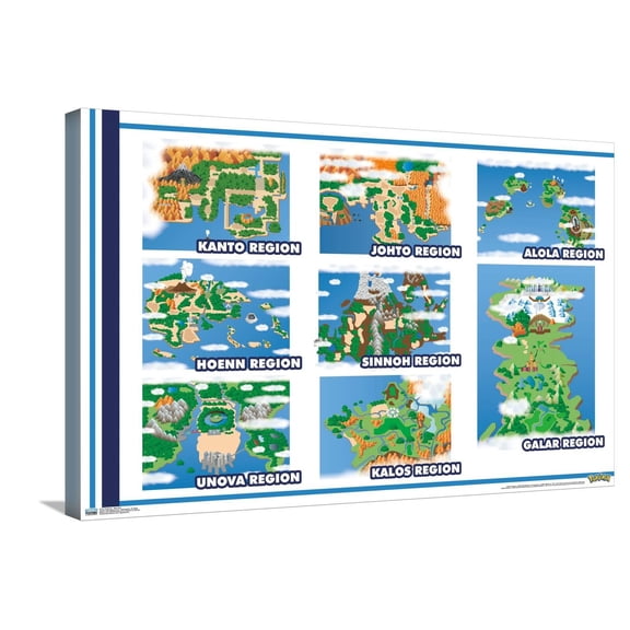 Pokémon - Map Grid Canvas Wall Poster, 22.375" x 34"