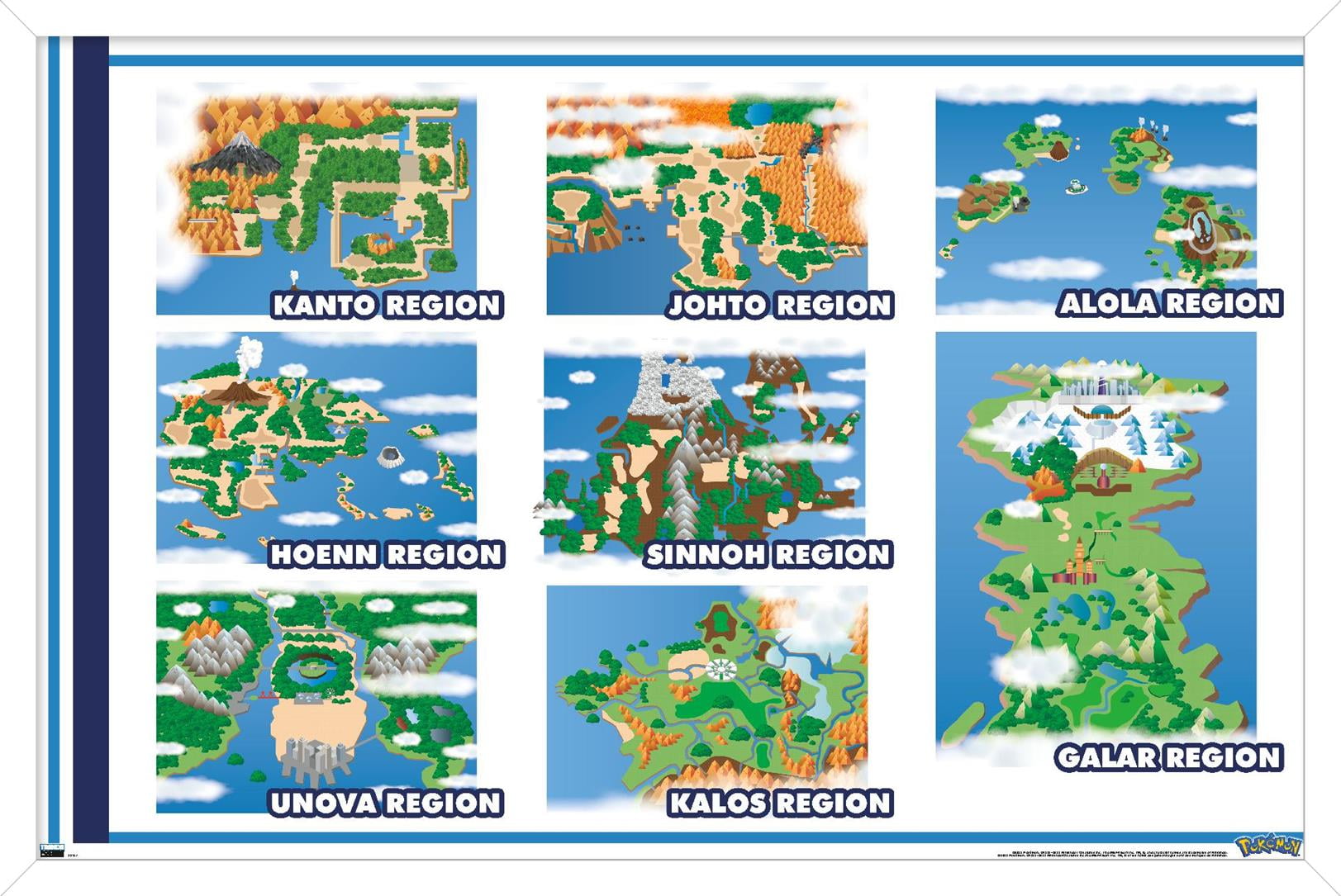 Pokemon - Map Grid Wall Poster, 14.725" x 22.375" Framed