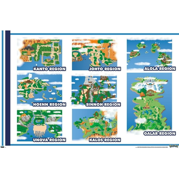 Pokemon - Map Grid Wall Poster, 22.375" x 34"