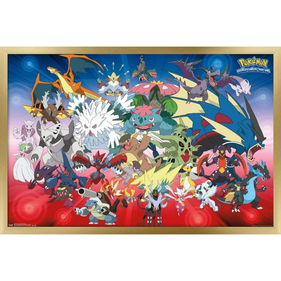 Pokémon - Mega Evolutions Wall Poster, 22.375" x 34", Framed