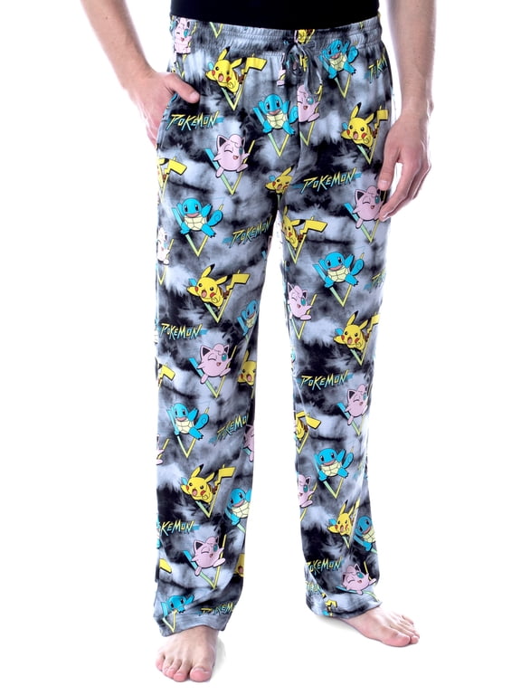 Pokmon Men's Pikachu Squirtle and Jigglypuff Tie Dye Adult Sleep Bottoms Pajama Pants