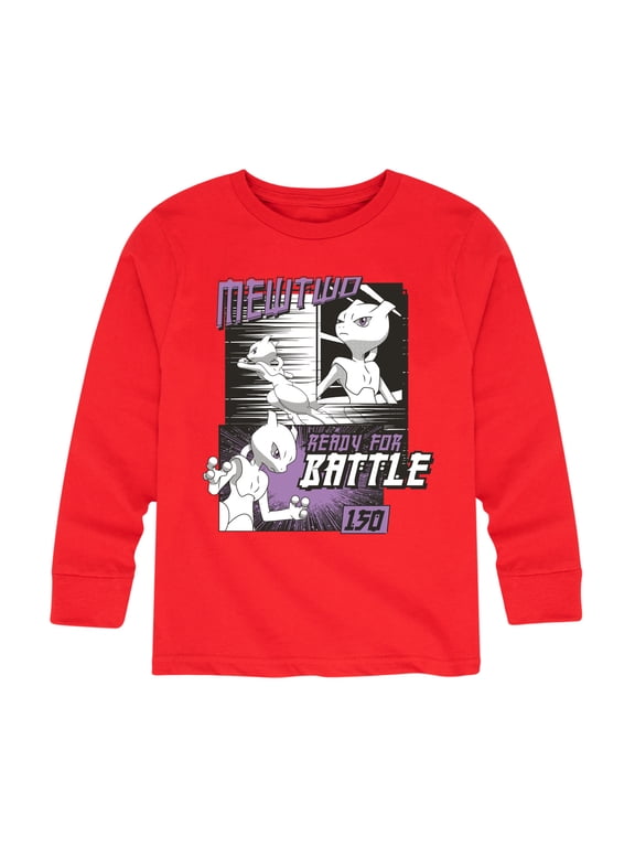 - Mewtwo Ready For Battle Boys' Long Sleeve Graphic T-Shirt