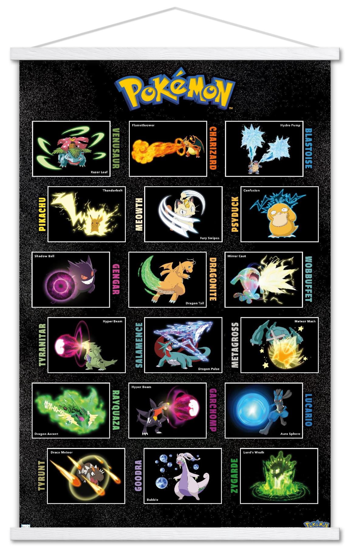 Pokémon - Moves Grid Wall Poster with Magnetic Frame, 22.375
