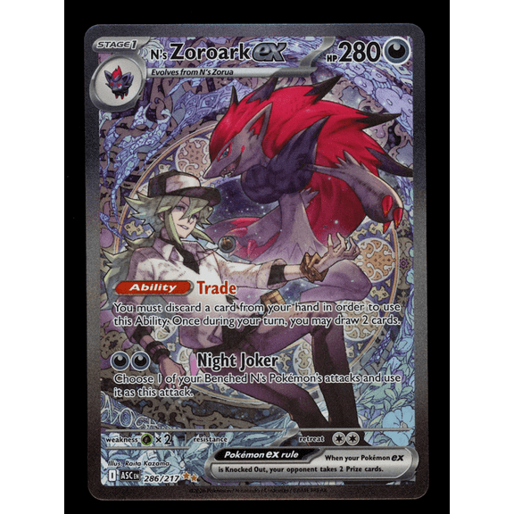 Pokmon N'S Zoroark EX Etched Secret Rare #286/217 Ascended Heroes Trading Card
