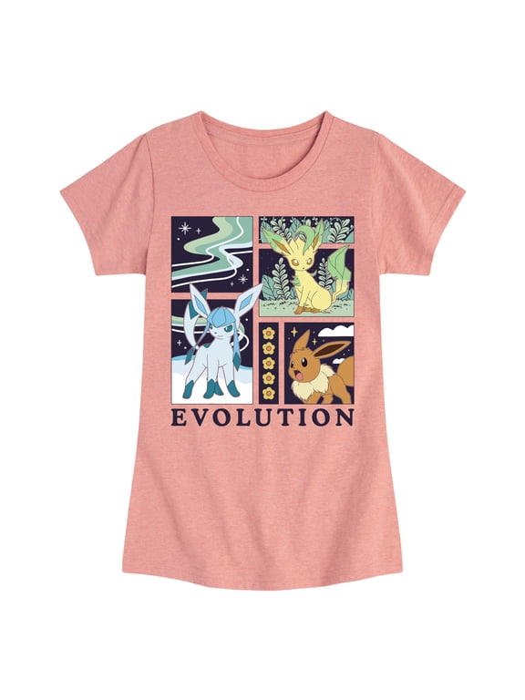 Pokémon - Eevee Glaceon Leafeon Evolution Girls' Fitted Short Sleeve Graphic T-Shirt