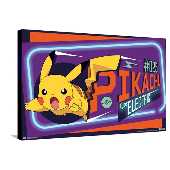 Pokémon - Neon Pikachu Canvas Wall Poster, 22.375" x 34"