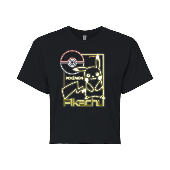 Pokémon - Neon Pikachu - Juniors Cropped Cotton Blend T-Shirt