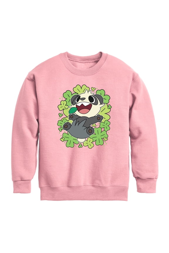 Pokémon - Pancham Shamrocks Collage - Youth Boys Crew Fleece Sweatshirt