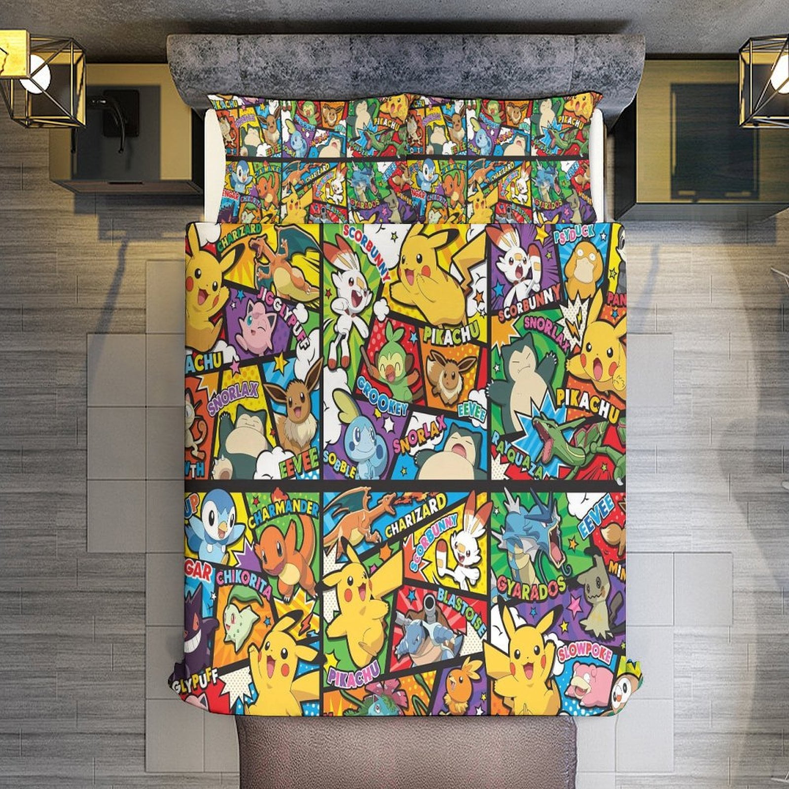 Pokémon Panels Set with 2 Pillowcases for All Seasons,Bedding Set 3pcs ...