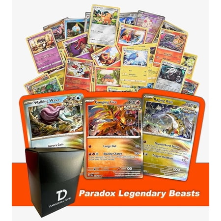Pokémon Paradox Legendary Beasts TCG Random Assortment Bundle || Guaranteed Walking Wake, Gouging Flame & Raging Bolt + 6 Holographic Cards + 6 High HP Cards + Dan123yal Deck Box