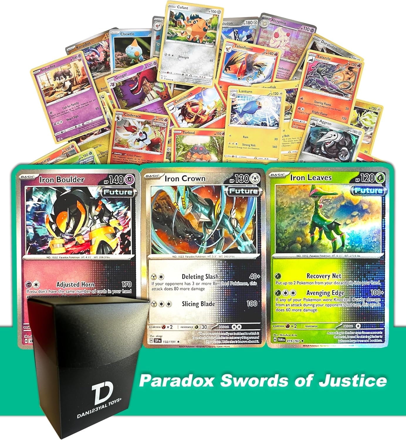 Pokmon Paradox Swords of Justice TCG Random Assortment Bundle ||  Guaranteed Paradox Swords of Justice Trio + 6 Holographic Cards + 6 High HP  Cards + Dan123yal Deck Box - Walmart.com