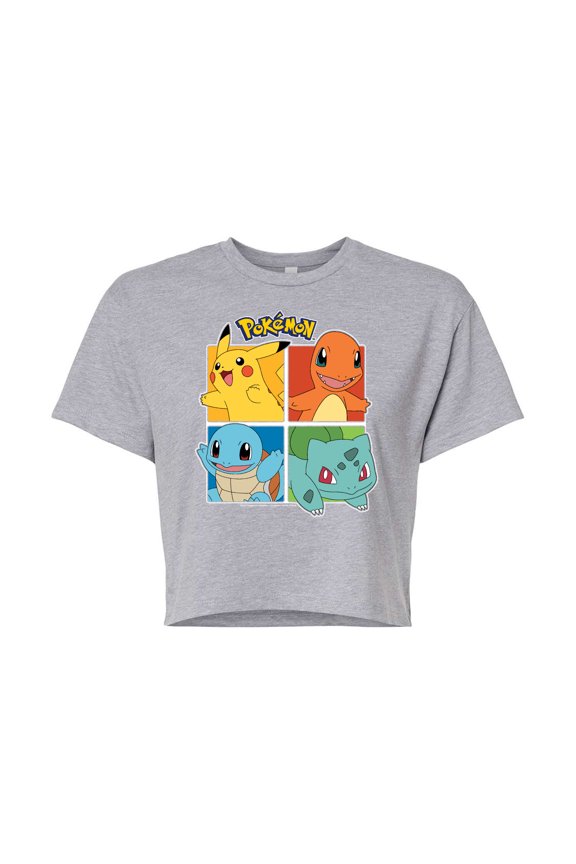 Pokémon - Partner Squares - Juniors Cropped Cotton Blend T-Shirt