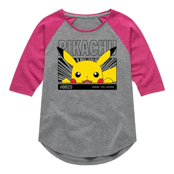 Pokémon - Peeking Pikachu - Youth Girls Raglan Graphic T-Shirt
