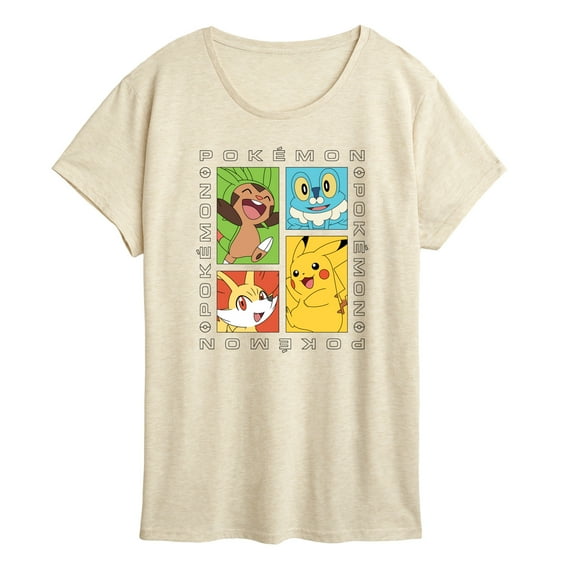 Pokémon - Pickachu Chespin Fennekin Froakie Grid- Women's Short Sleeve Graphic T-Shirt