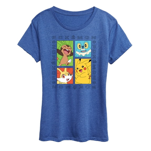 Pokémon - Pickachu Chespin Fennekin Froakie Grid- Women's Short Sleeve Graphic T-Shirt