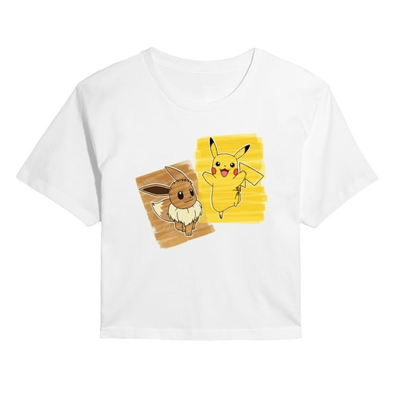 Pokémon - Pika Eevee Marker - Juniors Cropped Short Sleeve Graphic T-Shirt