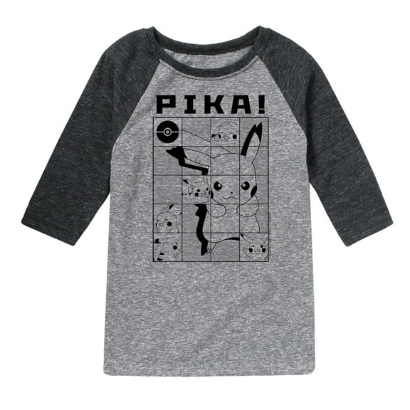 Pokémon - Pika Pikachu Grid - Youth Raglan Graphic T- Shirt
