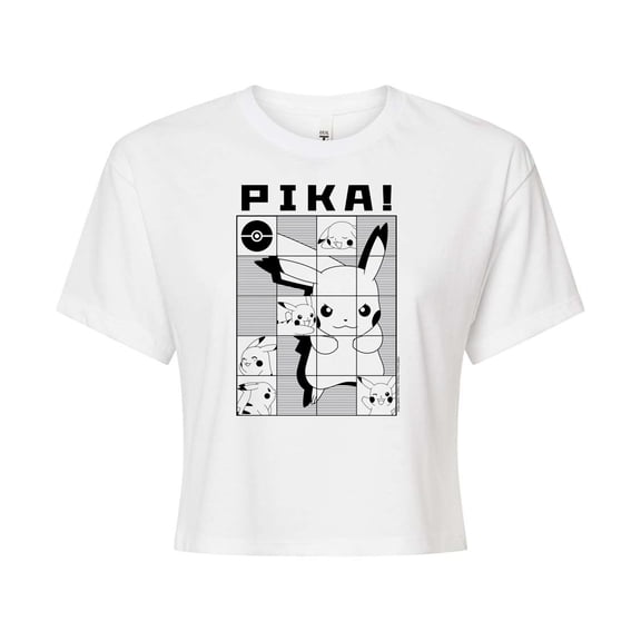 Pokémon - Pika Squares - Juniors Cropped Cotton Blend T-Shirt
