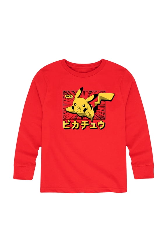 Pokémon - Pikachu Anime Kanji - Youth Long Sleeve Graphic T- Shirt