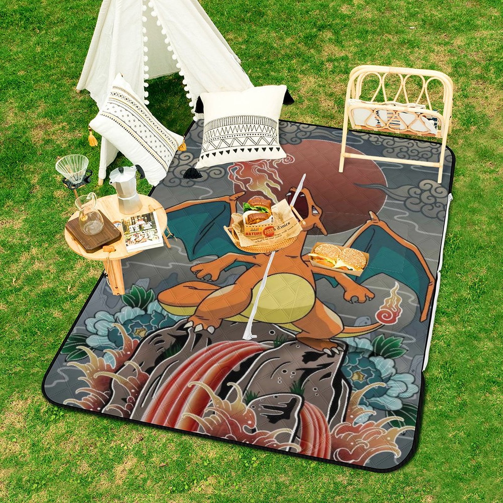 Pokémon-Pikachu Charizard Picnic Blanket Outdoor Extra Large Picnic Mat ...