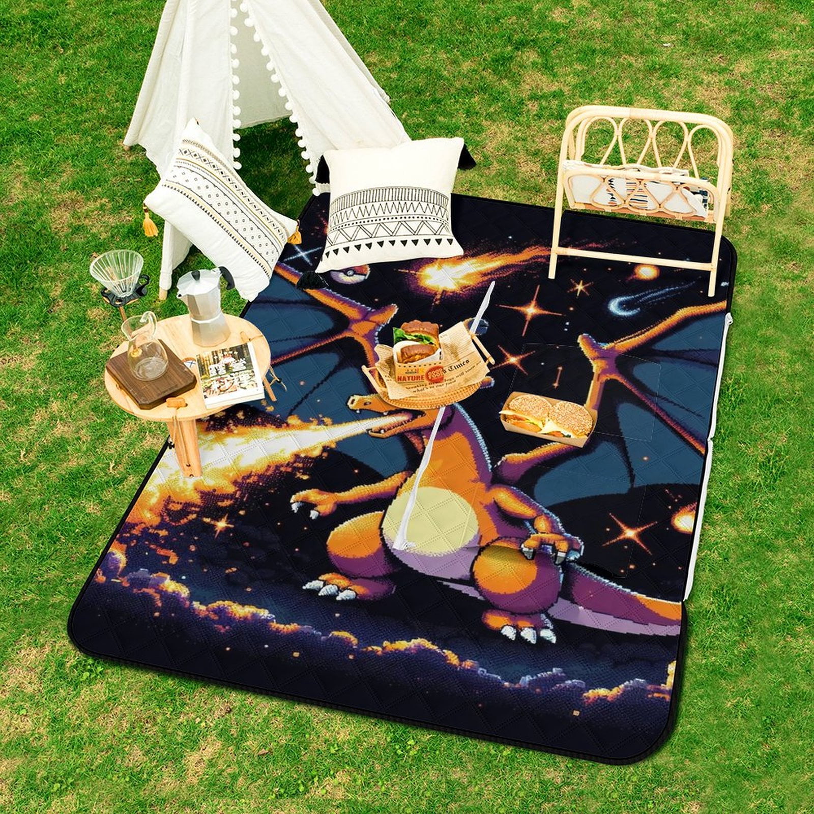Pokémon-Pikachu Charizard Picnic Blankets Outdoor Blanket,59'x39' Extra ...