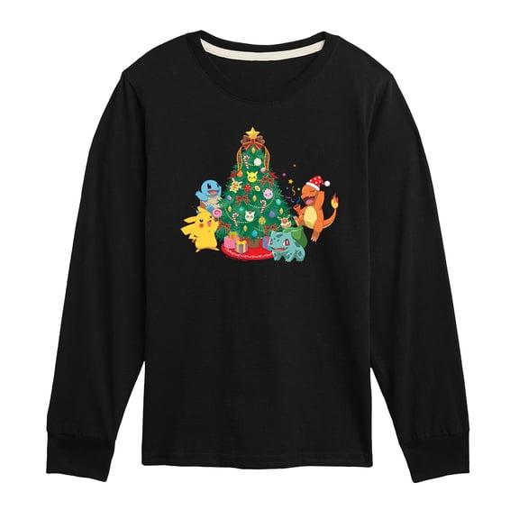 Pokémon - Pikachu Charmander Bulbasaur Squirtle Christmas Tree Boys' Long Sleeve Graphic T-Shirt