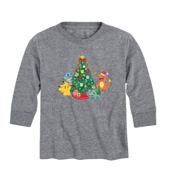 Pokémon - Pikachu Charmander Bulbasaur Squirtle Christmas Tree Boys' Long Sleeve Graphic T-Shirt