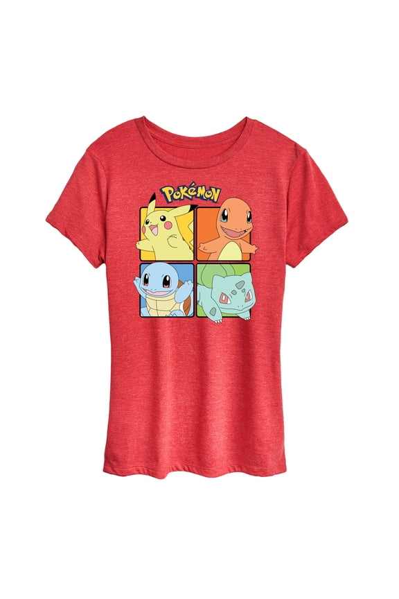 Pokémon - Pikachu Charmander Bulbasaur Squirtle Square - Women's Short Sleeve Graphic T-Shirt