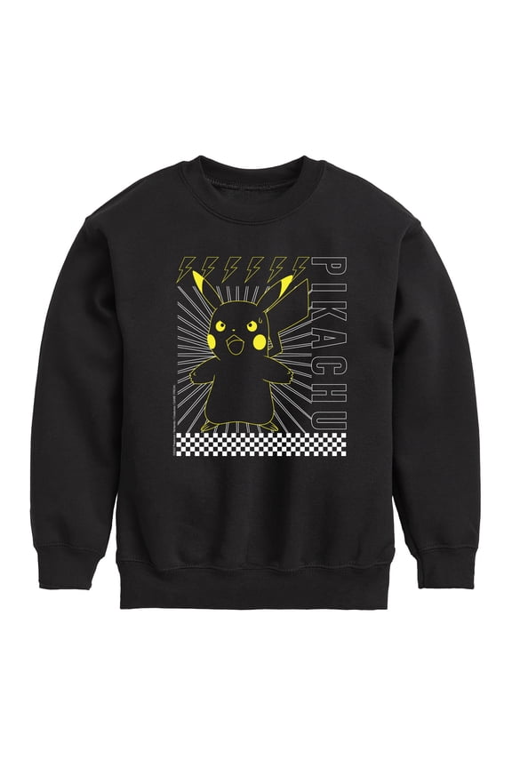 Pokémon - Pikachu Checkered - Youth Crewneck Fleece Sweatshirt