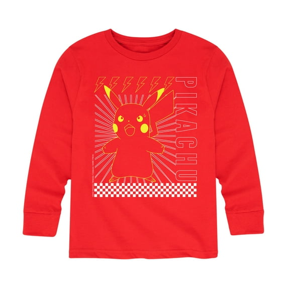 Pokémon - Pikachu Checkered - Youth Long Sleeve Graphic T- Shirt