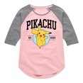 thumbnail image 1 of Pokémon  - Pikachu Collegiate - Youth Girls Raglan Graphic T-Shirt, 1 of 5