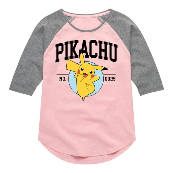 Pokémon  - Pikachu Collegiate - Youth Girls Raglan Graphic T-Shirt