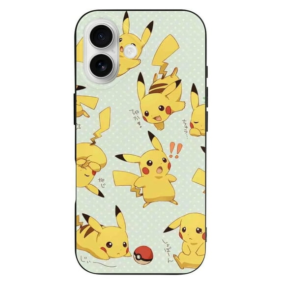 Pokmon Pikachu Compatible with iPhone 16 Case Full Covered Soft Slim Rugged TPU Phone Case Shockproof Non-Slip Anti-Fingerprint Basic Cases Protection