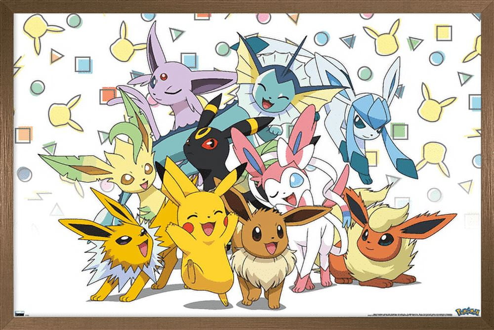 Pokémon - Pikachu, Eevee, And Its Evolutions Wall Poster, 14.725 x  22.375, Framed 