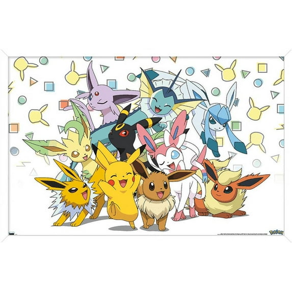 Pokémon - Pikachu, Eevee, And Its Evolutions Wall Poster, 22.375" x 34", Framed