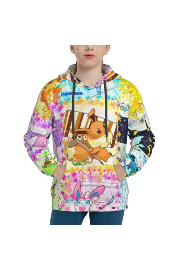 Pokémon-Pikachu Eevee Evolutions Sweatshirts for Girls Toddler & Kids,Little Girl's Pullover Tops Hoodies with Pockets 6-18 Years,XL