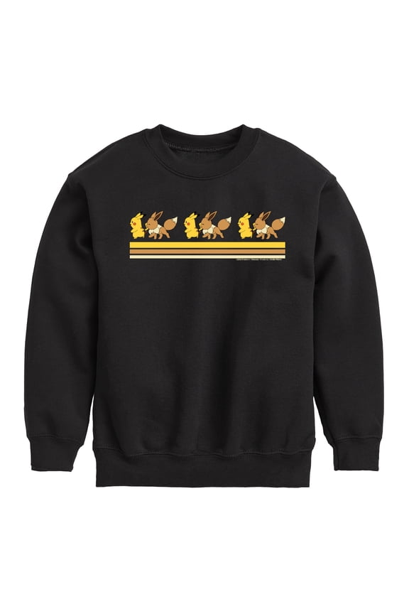 Pokémon - Pikachu Eevee Friends Retro Stripe - Youth Crewneck Fleece Sweatshirt