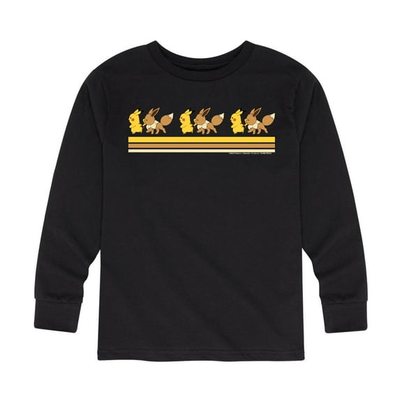 Pokémon - Pikachu Eevee Friends Retro Stripe - Youth Long Sleeve Graphic T- Shirt
