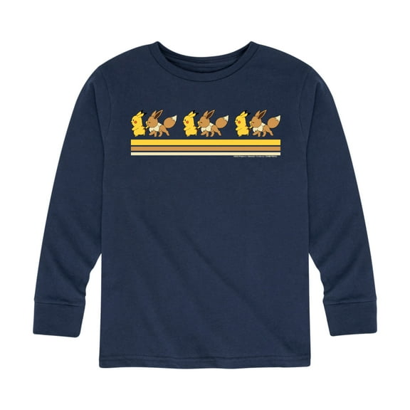 Pokémon - Pikachu Eevee Friends Retro Stripe - Youth Long Sleeve Graphic T- Shirt