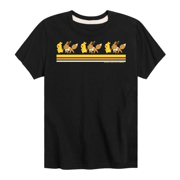 Pokémon - Pikachu Eevee Friends Retro Stripe - Youth Short Sleeve Graphic T- Shirt