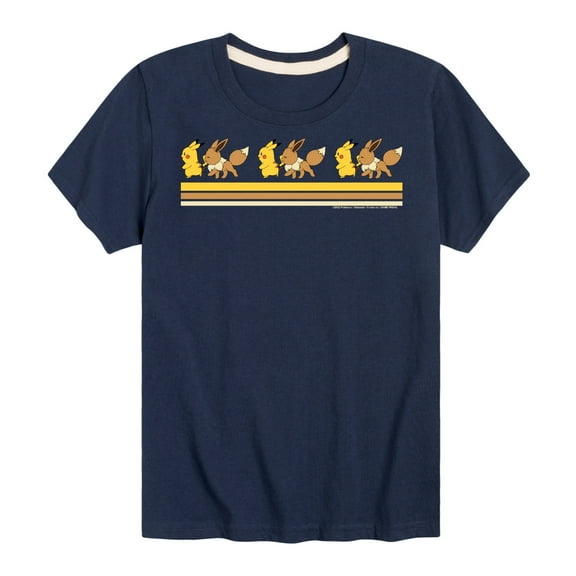 Pokémon - Pikachu Eevee Friends Retro Stripe - Youth Short Sleeve Graphic T- Shirt