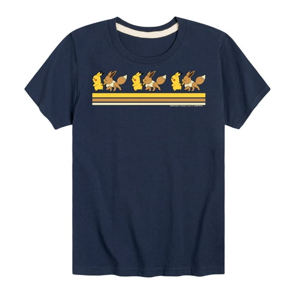 Pokémon - Pikachu Eevee Friends Retro Stripe - Youth Short Sleeve Graphic T- Shirt