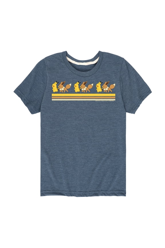 Pokémon - Pikachu Eevee Friends Retro Stripe Short Sleeve Graphic T-Shirt