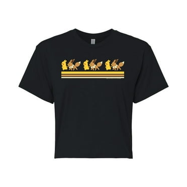 Pokémon - Pikachu Eevee Retro - Juniors Cropped Cotton Blend T-Shirt