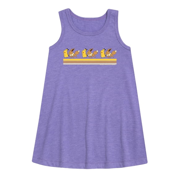 Pokémon - Pikachu Eevee Retro Stripe - Youth Girls A-line Dress