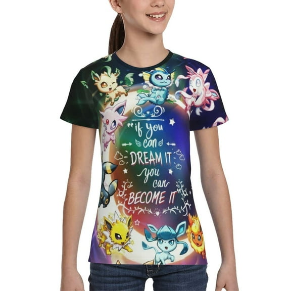 Pokémon Pikachu Eevee evolutions Shirts for Girls,Girls and Toddlers' Summer Short-Sleeve T-Shirt Tops 5-16 Years,XL