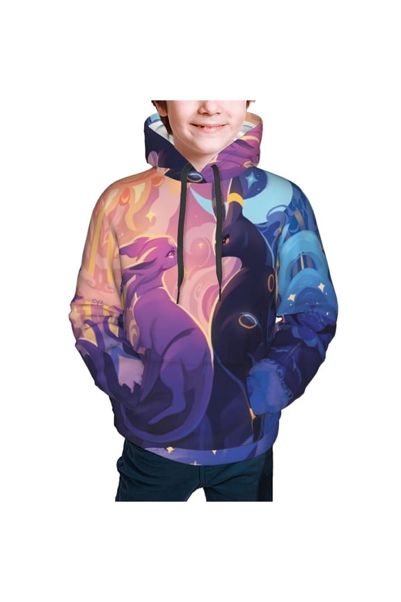 Pokémon-Pikachu Espeon Umbreon Hoodies for Boys Teens Kids Pullover Hooded Toddler Sweatshirt with Pocket for 14-16 Years,L